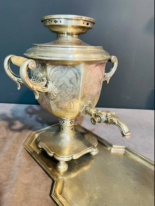 90 carat silver samovar and tray